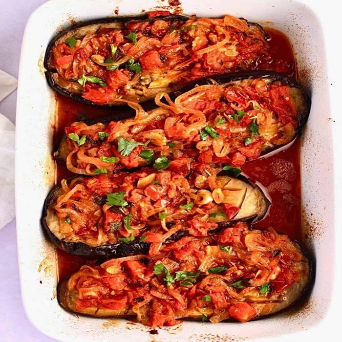 Imam bayildi with BBQ lamb & tzatziki