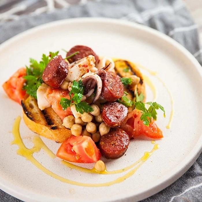 Squid, chickpea & chorizo salad